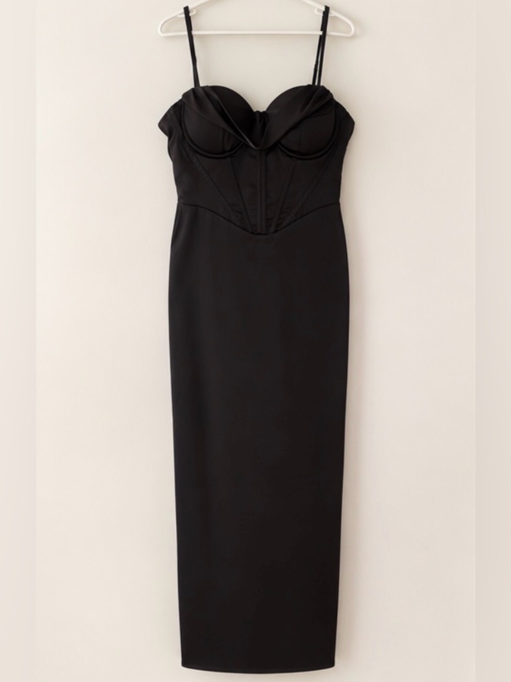 Black Draped Satin Midi